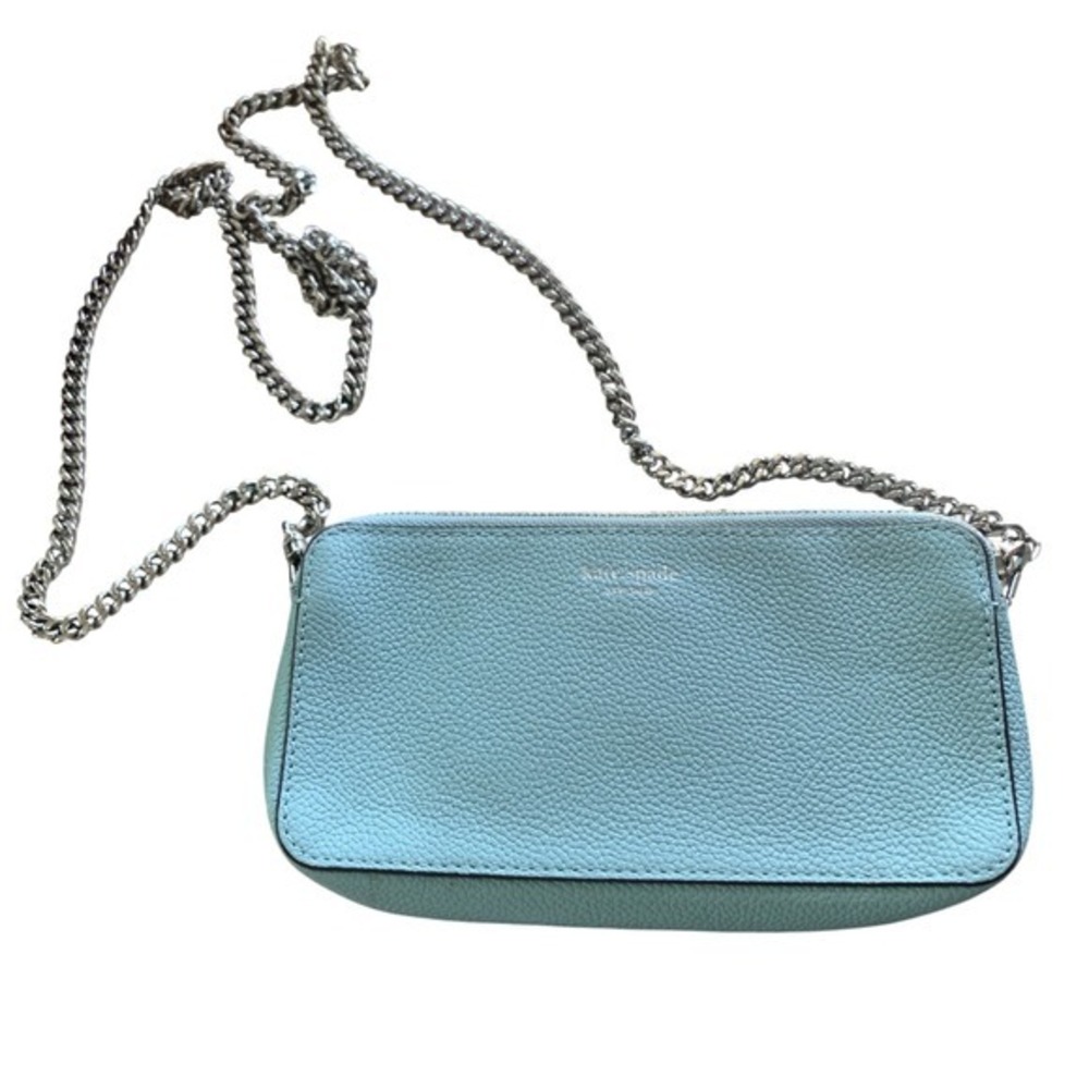Kate Spade New York Aqua Pebbled Leather Double Zip Chain Crossbody Purse